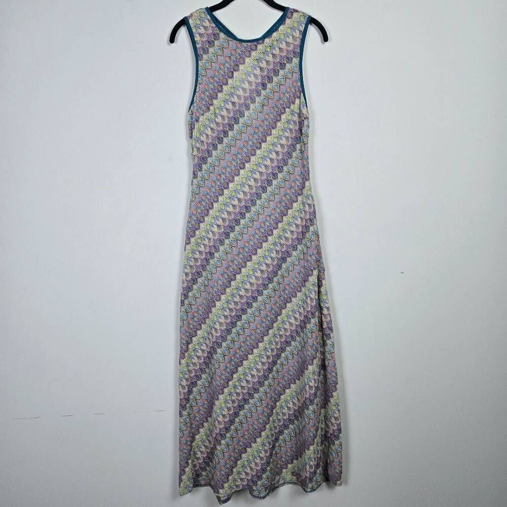 Donna Morgan Womans Sheer Crochet Maxi Dress Size 8 Colorful Boho Festival Gypsy